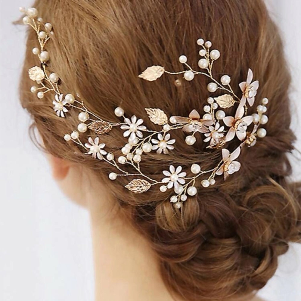 Bridal  Gold and faux pearl, 
Accessories Headband Hair Jewelry